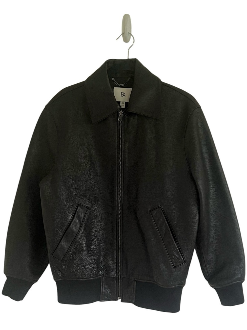 Banana Republic Black Distressed Oversized Leather Bomber Jacket XS